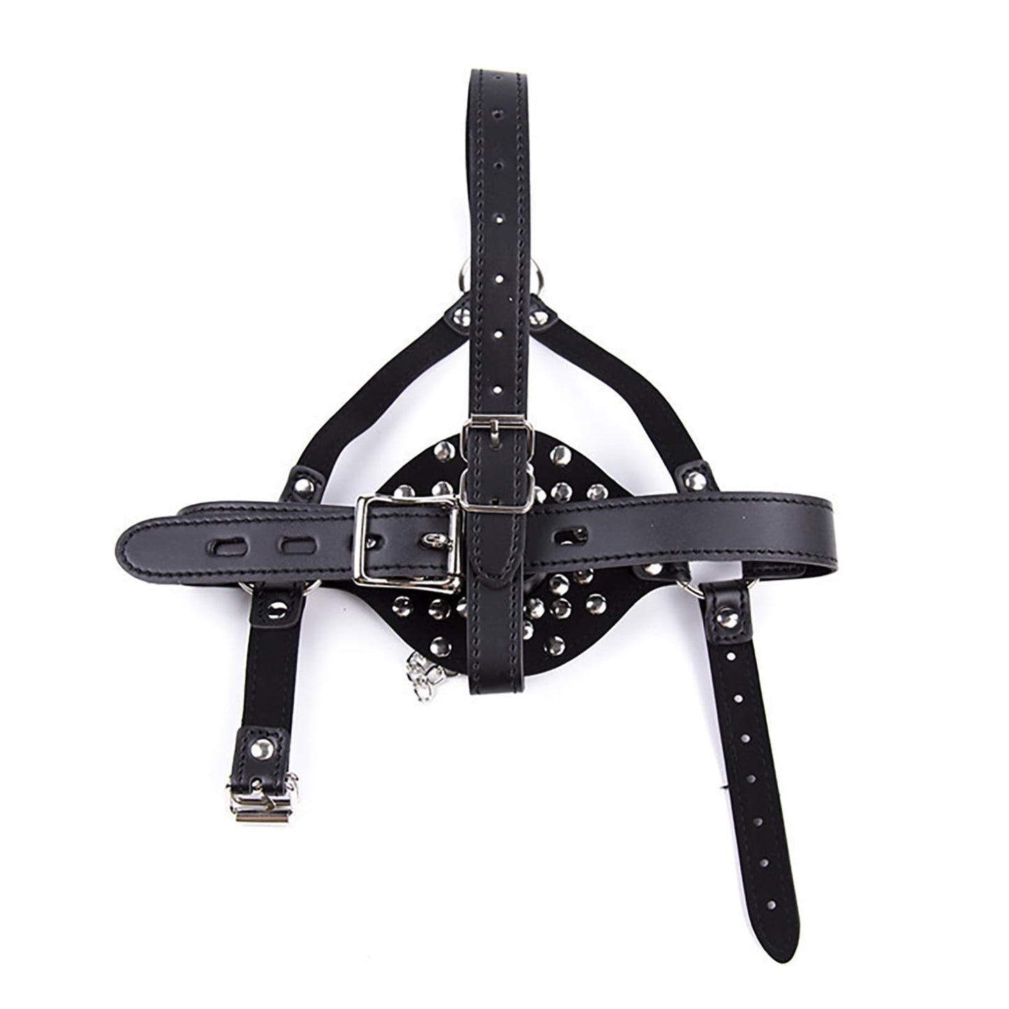 Bondage Gear Accessories with Funnel Gag Leather Restraints Toys with Sexy Erotic Rivets Lid BDSM Fetish for Men Women Couple Sex Play (Black)