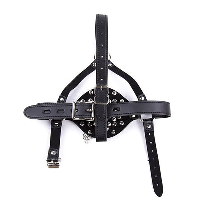 Bondage Gear Accessories with Funnel Gag Leather Restraints Toys with Sexy Erotic Rivets Lid BDSM Fetish for Men Women Couple Sex Play (Black)