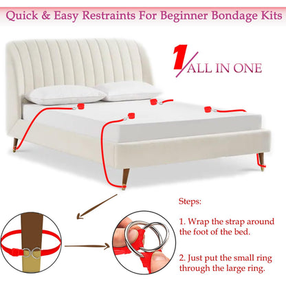 Sex Bondage Restraints BDSM Toys, Selver Versatile Bed Restraints Couple Sex Toys with Sex Straps Bondage Cuffs Blindfold & Feather BDSM Kit, Adult Sex Toys Bondage Gear & Accessories for Couples Game