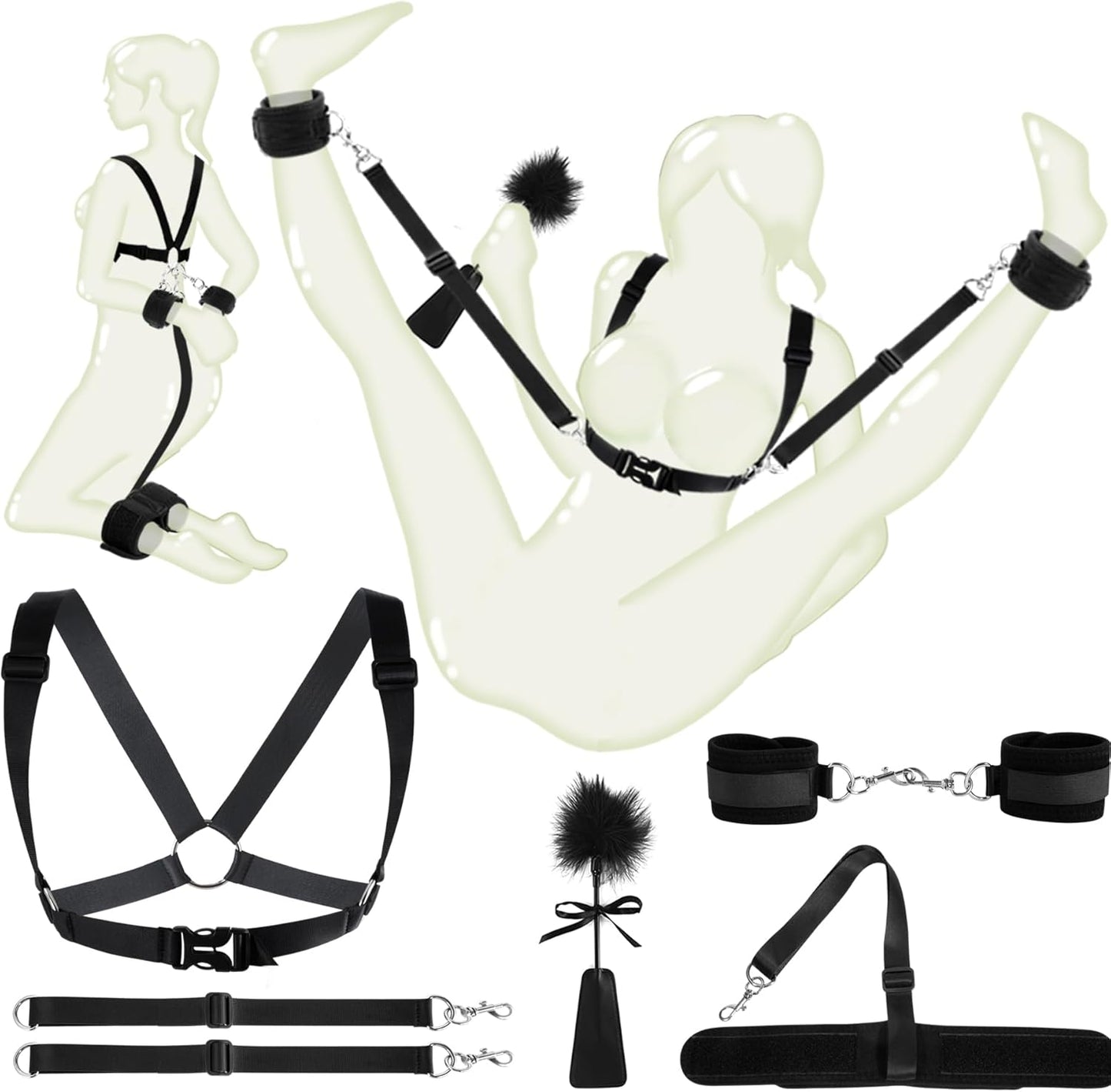 Sex Toys Bondage Restraints BDSM Kit 7PCS Sets, BDSM Toys Adjustable Chest Restraints, Handcuffs Ankle Cuff Sex Straps, Bondage Gear & Accessories Adult Sex Toys for Couples Men Women Games