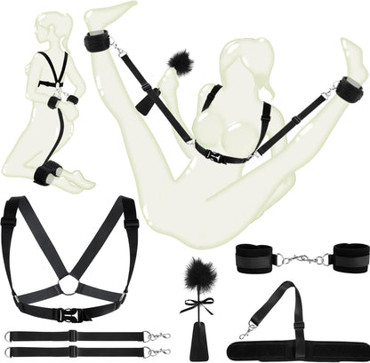 Sex Toys Bondage Restraints BDSM Kit 7PCS Sets, BDSM Toys Adjustable Chest Restraints, Handcuffs Ankle Cuff Sex Straps, Bondage Gear & Accessories Adult Sex Toys for Couples Men Women Games