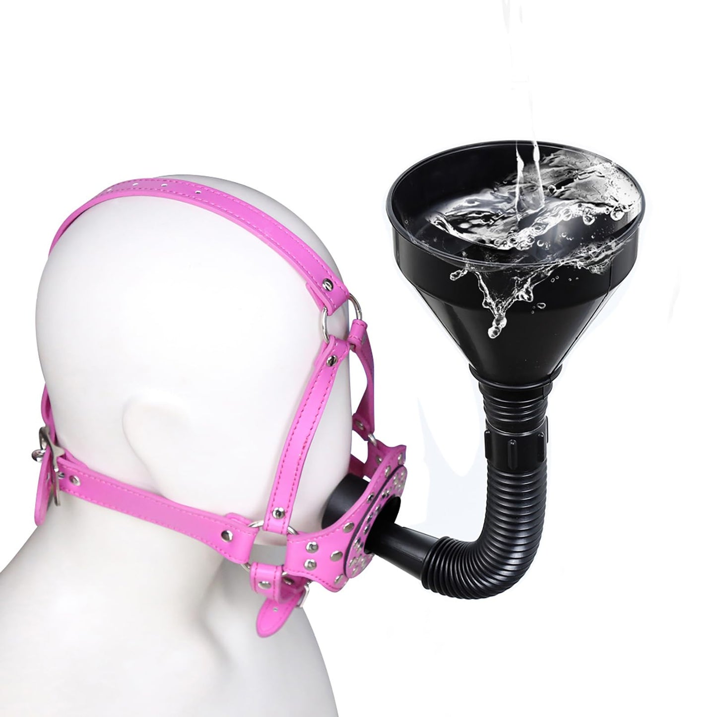 Bondage Gear Accessories with Funnel Gag Leather Restraints Toys with Sexy Erotic Rivets Lid BDSM Fetish for Men Women Couple Sex Play (Black)