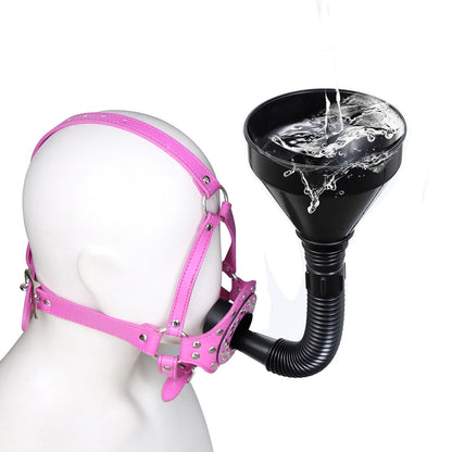Bondage Gear Accessories with Funnel Gag Leather Restraints Toys with Sexy Erotic Rivets Lid BDSM Fetish for Men Women Couple Sex Play (Black)