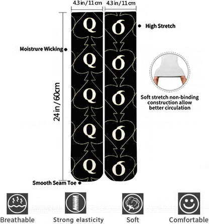 RIMENCH Cushioned Crew Socks for Teens Girls Ladies Womens - Golden Queen Of Spades Black Art Compression Sock Novelty Socks for Gym, Football, Trekking, Fashion Athletic Hiking Socks