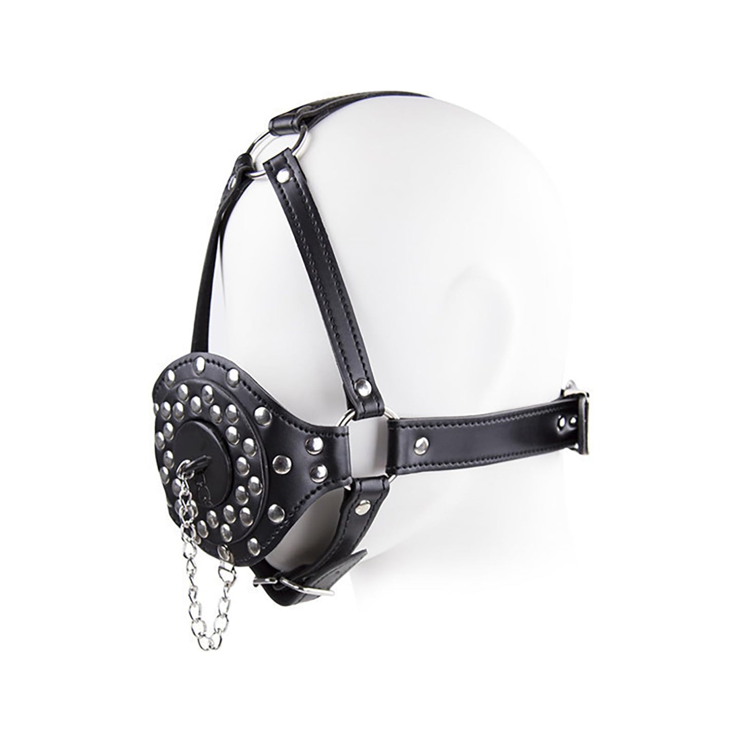 Bondage Gear Accessories with Funnel Gag Leather Restraints Toys with Sexy Erotic Rivets Lid BDSM Fetish for Men Women Couple Sex Play (Black)