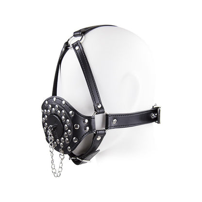 Bondage Gear Accessories with Funnel Gag Leather Restraints Toys with Sexy Erotic Rivets Lid BDSM Fetish for Men Women Couple Sex Play (Black)
