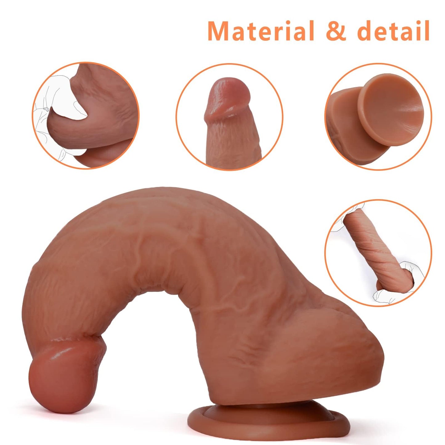 Sex Toy for Women 7 Inch Realistic Silicone Dildo,Body-Safe Material Strong Suction Cup Ultra Soft Lifelike Thick Anal Dildo for Men G spot Stimulator with Curved Shaft and Balls Throat Trainer