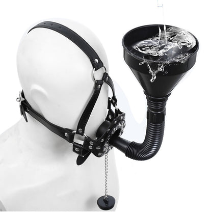 Bondage Gear Accessories with Funnel Gag Leather Restraints Toys with Sexy Erotic Rivets Lid BDSM Fetish for Men Women Couple Sex Play (Black)