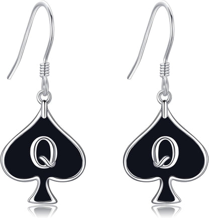 QUEEN OF SPADES Earrings 925 Sterling Silver Card Dangle Drop Earrings Unique Queen of Spades Jewelry for Women HotWife Wife Lover
