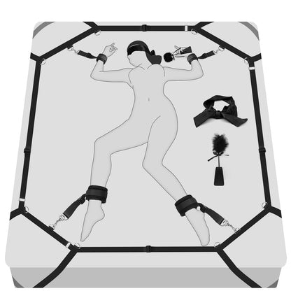 Sex Bondage BDSM Kit Bed Restraints Set, Super Easy Install Sex Rope Adjustable Straps, Sex Toys with Handcuffs Ankle Cuff for Adults Women Couples Game Pleasure (Black)