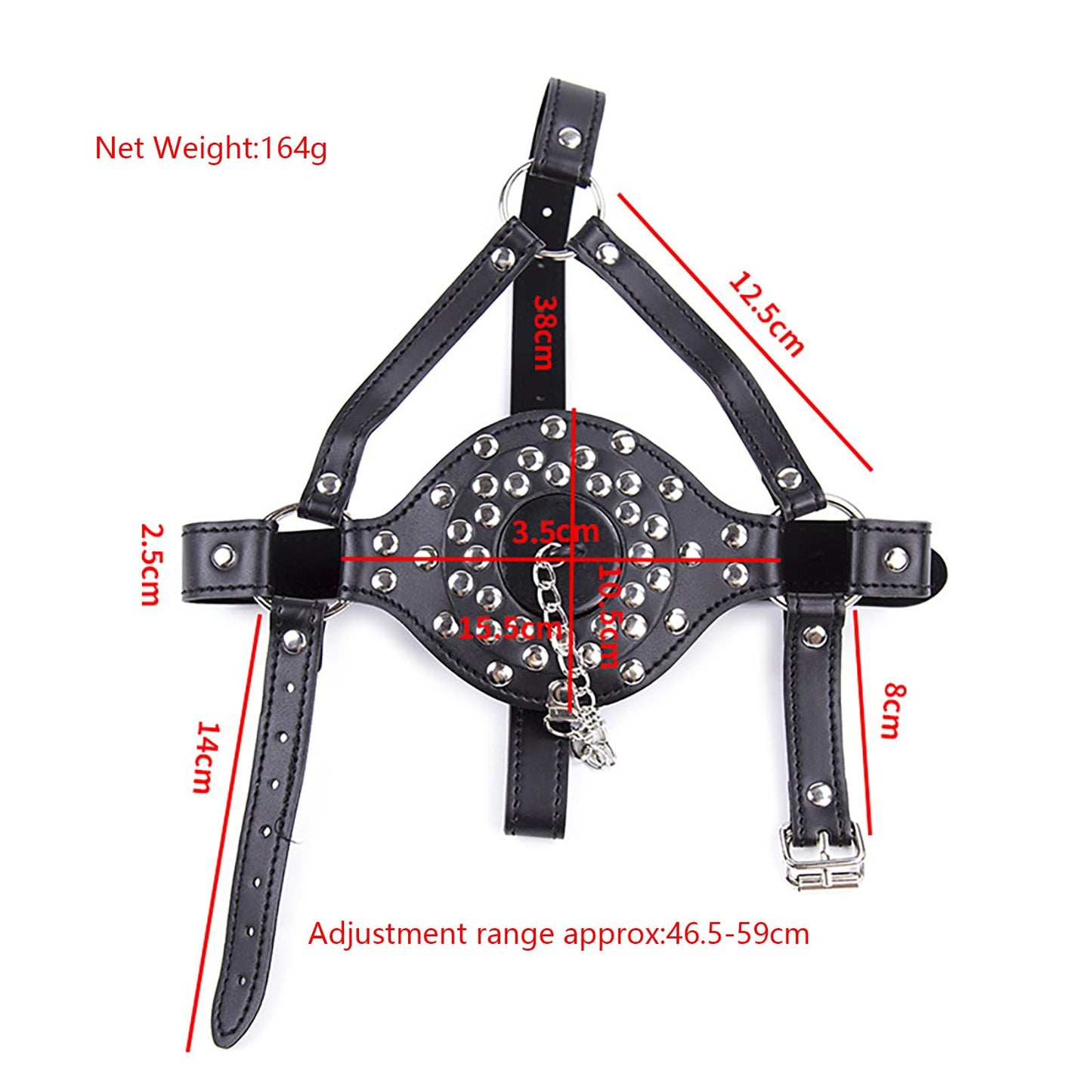 Bondage Gear Accessories with Funnel Gag Leather Restraints Toys with Sexy Erotic Rivets Lid BDSM Fetish for Men Women Couple Sex Play (Black)