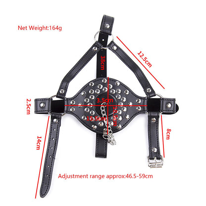 Bondage Gear Accessories with Funnel Gag Leather Restraints Toys with Sexy Erotic Rivets Lid BDSM Fetish for Men Women Couple Sex Play (Black)