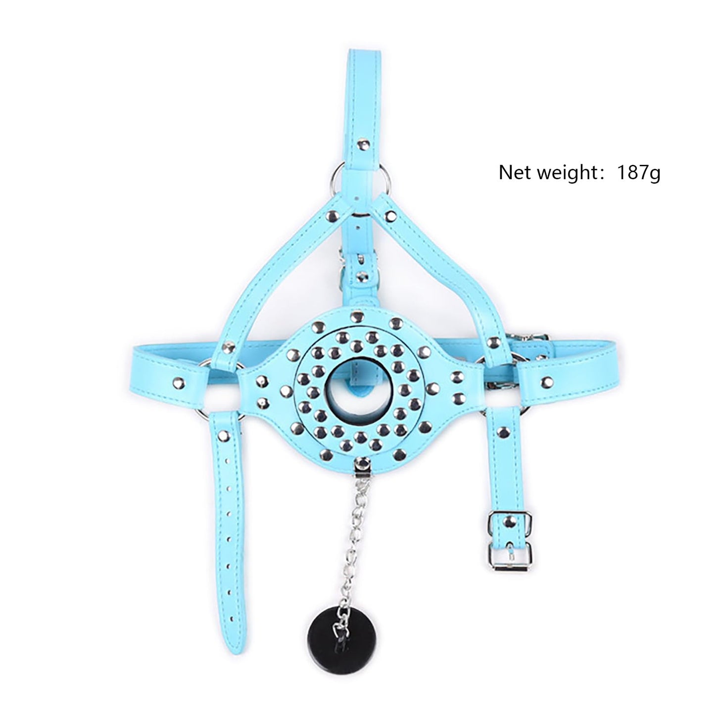 Bondage Gear Accessories with Funnel Gag Leather Restraints Toys with Sexy Erotic Rivets Lid BDSM Fetish for Men Women Couple Sex Play (Black)