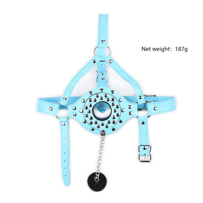 Bondage Gear Accessories with Funnel Gag Leather Restraints Toys with Sexy Erotic Rivets Lid BDSM Fetish for Men Women Couple Sex Play (Black)