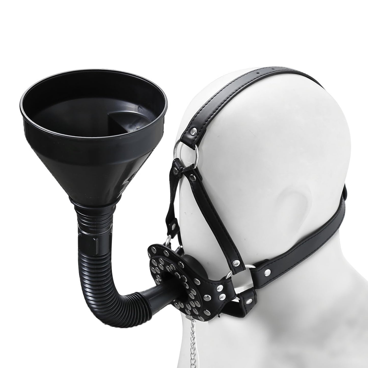 Bondage Gear Accessories with Funnel Gag Leather Restraints Toys with Sexy Erotic Rivets Lid BDSM Fetish for Men Women Couple Sex Play (Black)
