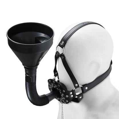 Bondage Gear Accessories with Funnel Gag Leather Restraints Toys with Sexy Erotic Rivets Lid BDSM Fetish for Men Women Couple Sex Play (Black)
