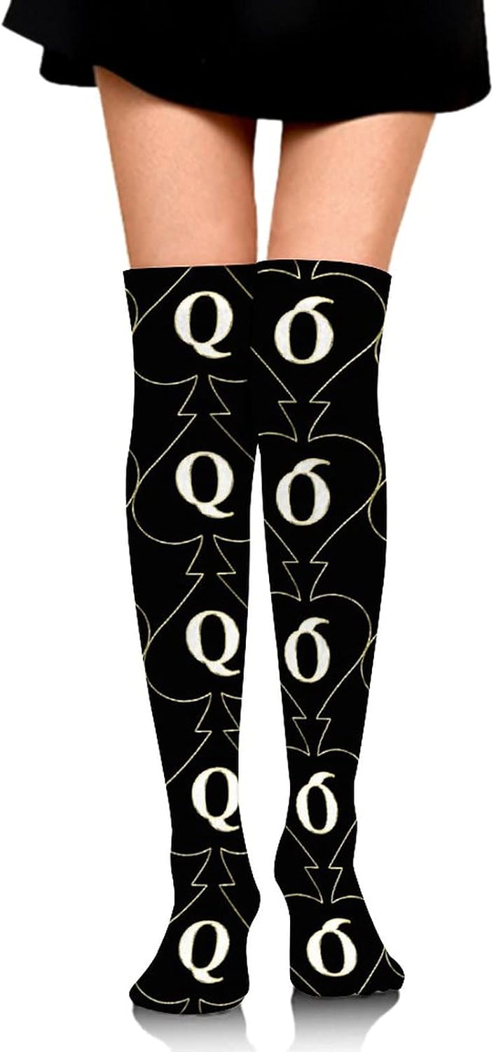 RIMENCH Cushioned Crew Socks for Teens Girls Ladies Womens - Golden Queen Of Spades Black Art Compression Sock Novelty Socks for Gym, Football, Trekking, Fashion Athletic Hiking Socks