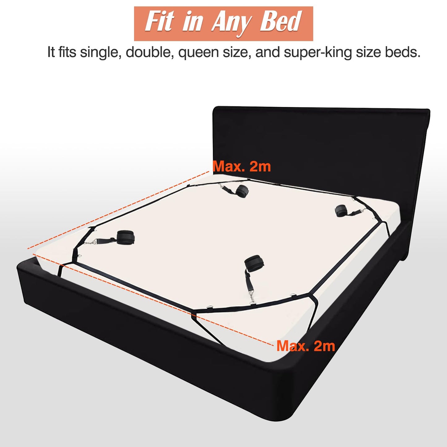 Sex Bondage BDSM Kit Bed Restraints Set, Super Easy Install Sex Rope Adjustable Straps, Sex Toys with Handcuffs Ankle Cuff for Adults Women Couples Game Pleasure (Black)