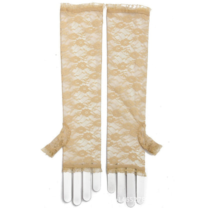 Driving Sunscreen Long Lace Gloves - Elegant Embroidered Split Finger Gloves for Women