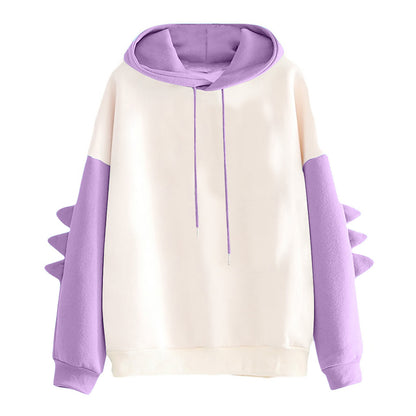 Cartoon Dinosaur Contrast Color Sweater - Korean University Style Pullover for Women