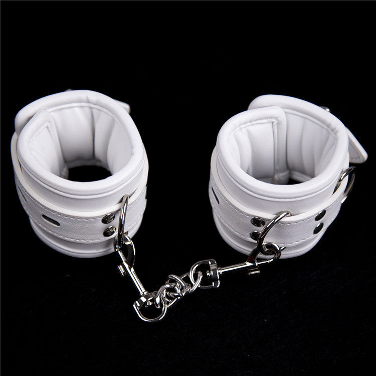 Premium White Leather Elastic Handcuffs for Couples - Plush Bondage Ankle Cuffs