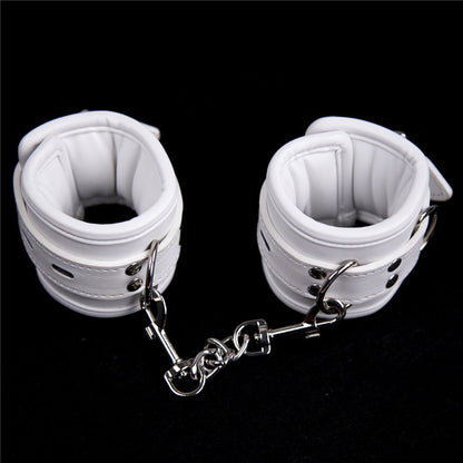 Premium White Leather Elastic Handcuffs for Couples - Plush Bondage Ankle Cuffs