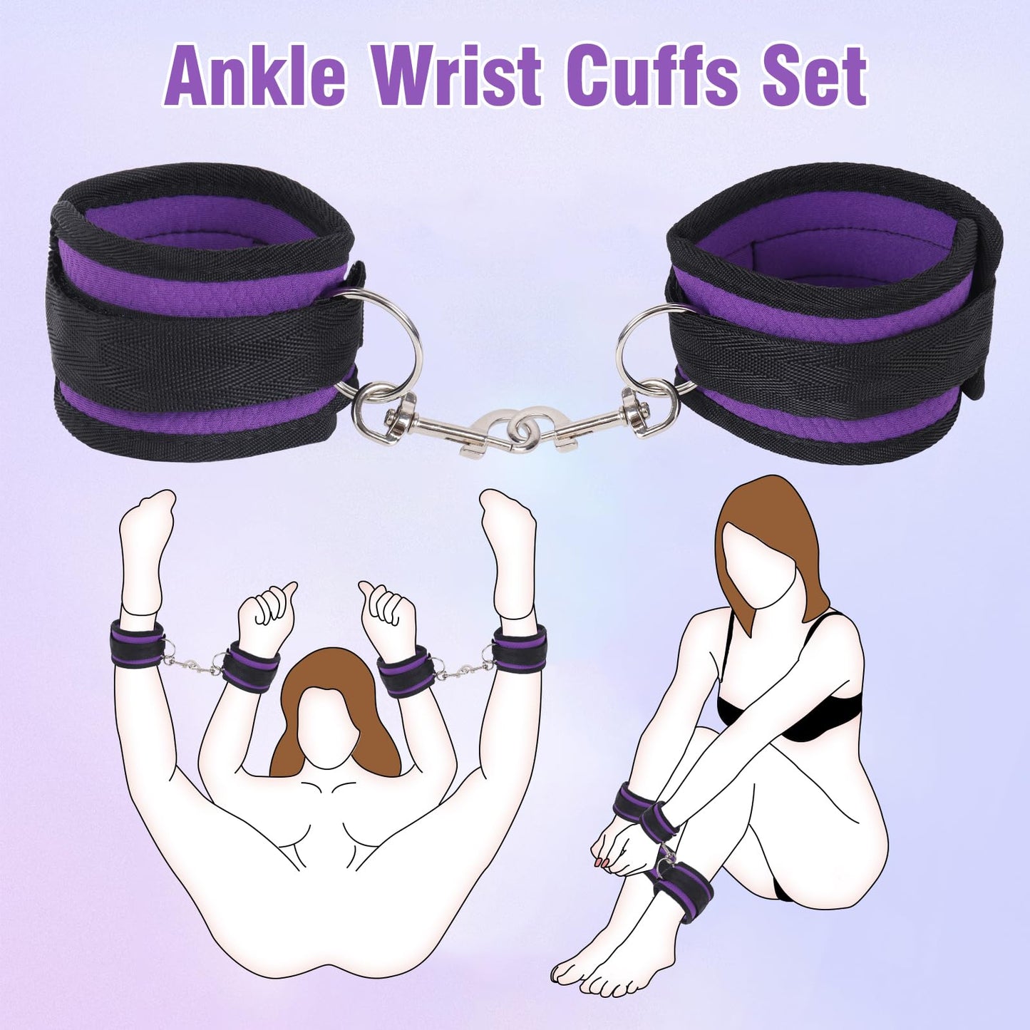 Sex Bondage BDSM Kit Bed Restraints Set, Super Easy Install Sex Rope Adjustable Straps, Sex Toys with Handcuffs Ankle Cuff for Adults Women Couples Game Pleasure (Black)