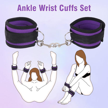 Sex Bondage BDSM Kit Bed Restraints Set, Super Easy Install Sex Rope Adjustable Straps, Sex Toys with Handcuffs Ankle Cuff for Adults Women Couples Game Pleasure (Black)