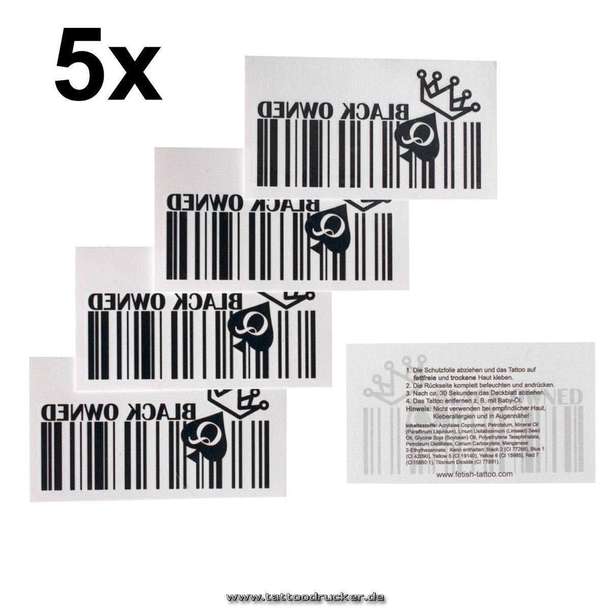 5 x Barcode BLACK OWNED Temporary Tattoos Fetish BBC Hotwife Queen of Spades (5)