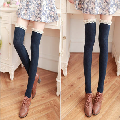 Lace Over Knee Socks - High Stockings for Women | Preppy Japanese Style Tights