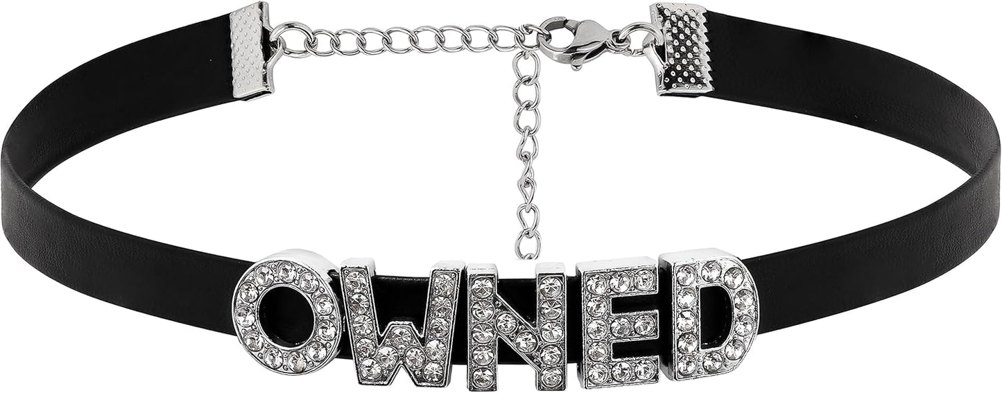 Sacina Gothic Punk Cute Owned Choker, Black Choker, Black PU Leather Choker Collar, Gothic Choker, Goth Necklace, Jewelry Gift for Women