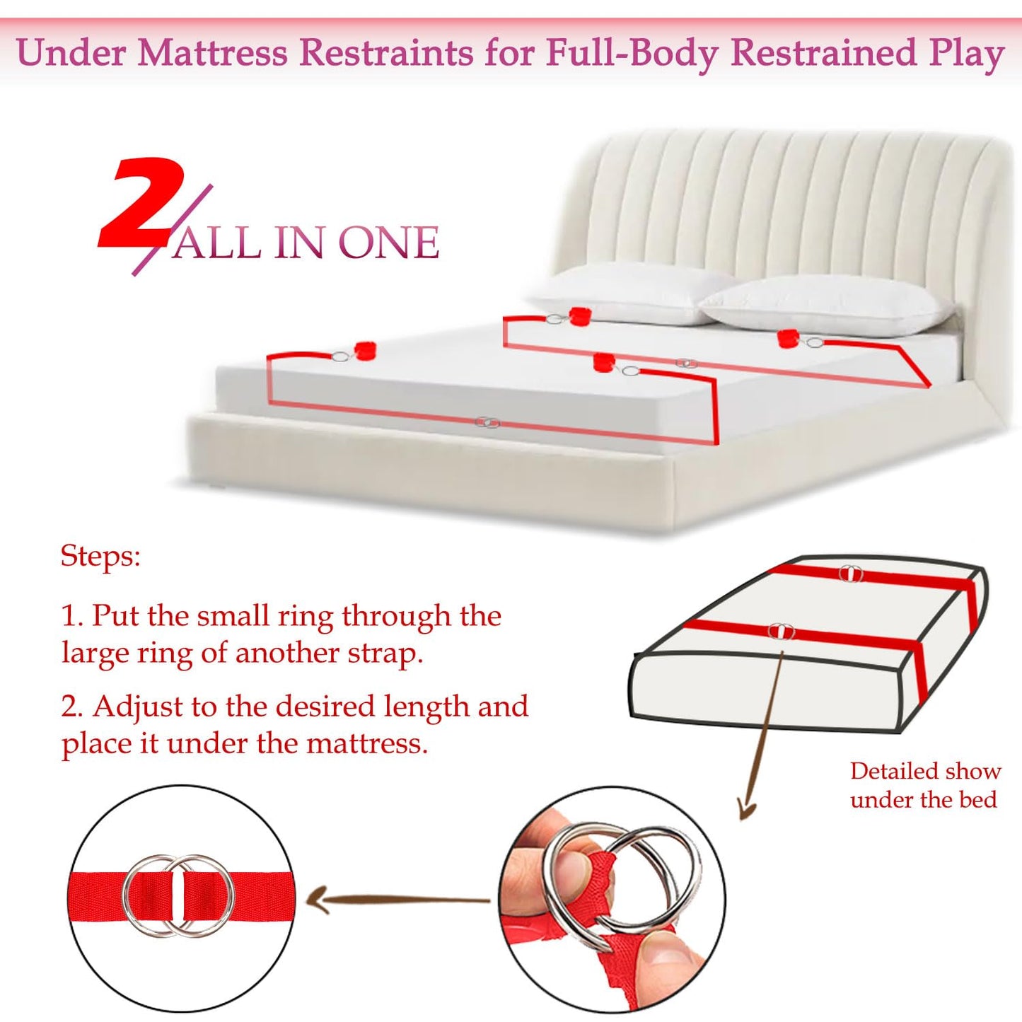 Sex Bondage Restraints BDSM Toys, Selver Versatile Bed Restraints Couple Sex Toys with Sex Straps Bondage Cuffs Blindfold & Feather BDSM Kit, Adult Sex Toys Bondage Gear & Accessories for Couples Game