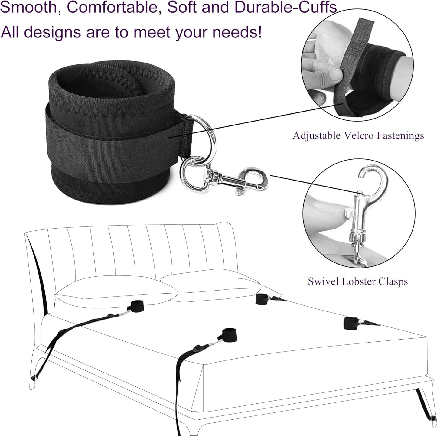 BDSM Toys for Sex Bondage,BDSM Kit Couple Sex Toys，Sex Bed Straps Restraints Set with Handcuffs Ankle Cuff,Sex Set Kit Sex Things for Kinky Couples,Sex Toy Kit Bondage Gear&Accessories for Women