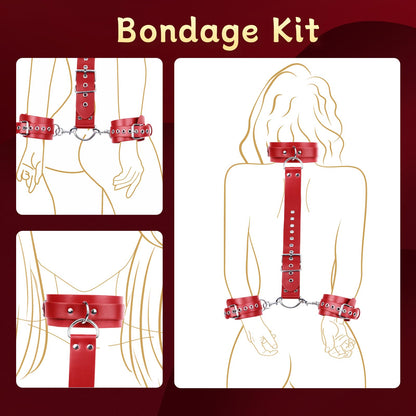 BDSM Bondage Sex Restraints Set Couples Sex Toys, Neck to Wrist Restraints Kit with Traction Chain Back Sex Handcuffs Collar Adjustable Bondage Gear Accessories SM Sexy Slave Beginner Role Play Toy