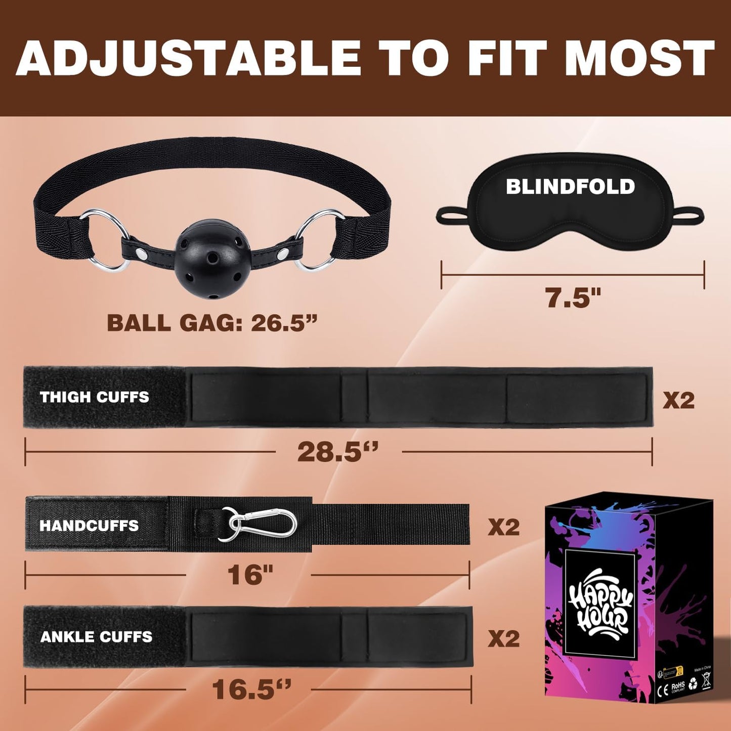 BDSM Bondage Restraints Couples Sex Toys, Sex Toys Wrist to Thigh Ankle Cuffs BDSM Kit Removable, BDSM Toys Ball Gag Blindfold Sex Restraints, Adult Sex Toy for Women Couple