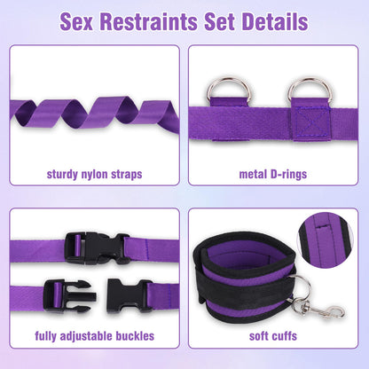 Sex Bondage BDSM Kit Bed Restraints Set, Super Easy Install Sex Rope Adjustable Straps, Sex Toys with Handcuffs Ankle Cuff for Adults Women Couples Game Pleasure (Black)