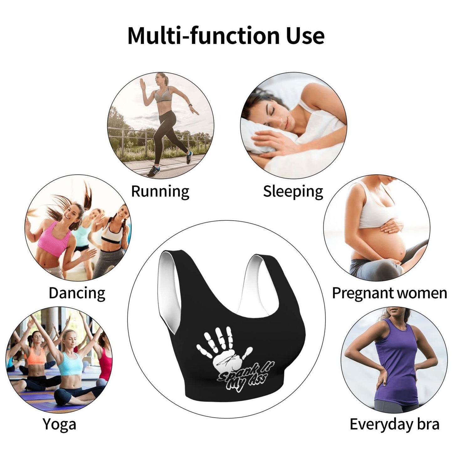 Spank It My Ass Yoga Sports Bra for Women, Comfortable Yoga Bras Fitness Workout Tops Running Bra with Removable Pads