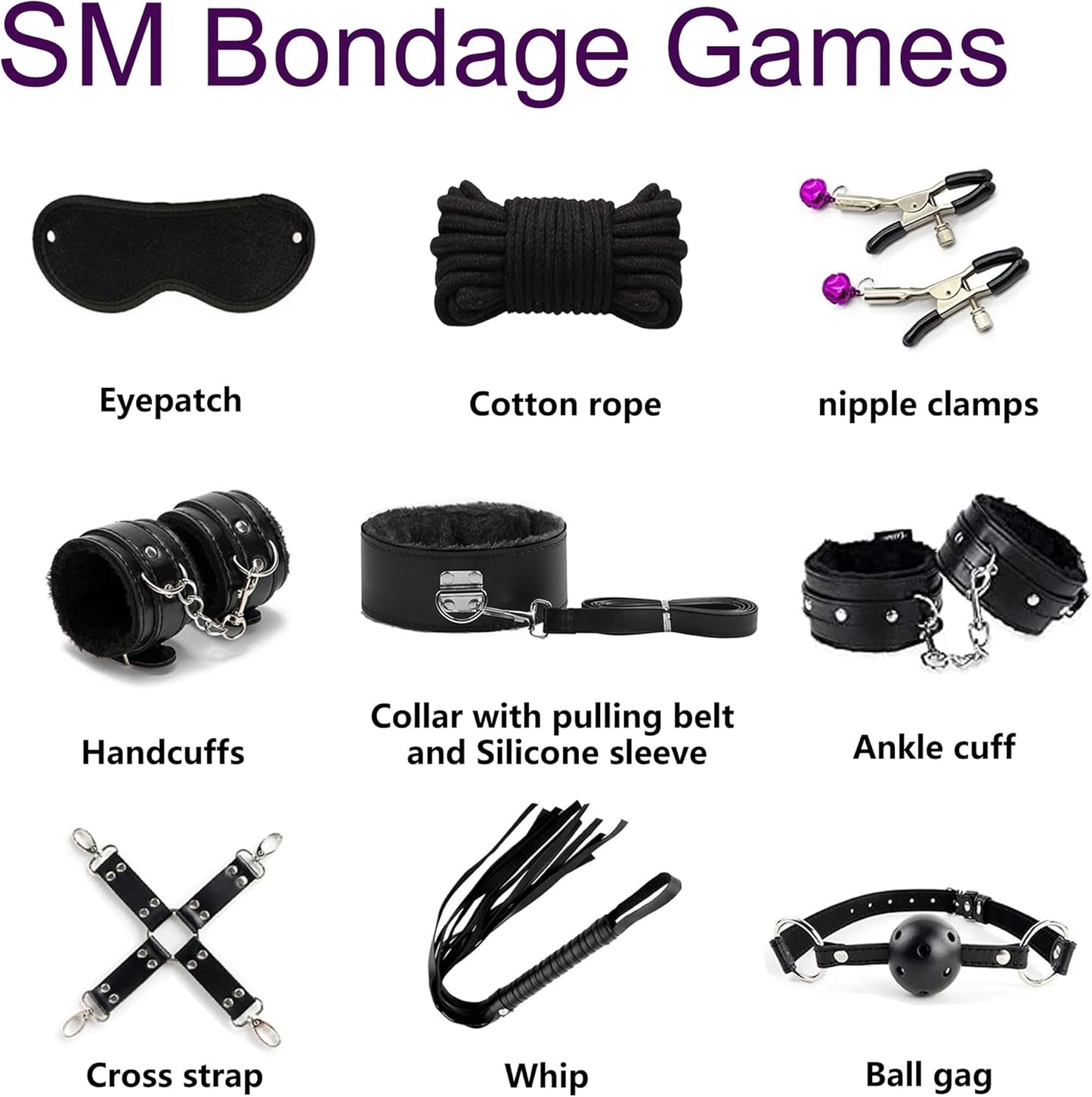 BDSM Toys for Sex Bondage,BDSM Kit Couple Sex Toys，Sex Bed Straps Restraints Set with Handcuffs Ankle Cuff,Sex Set Kit Sex Things for Kinky Couples,Sex Toy Kit Bondage Gear&Accessories for Women
