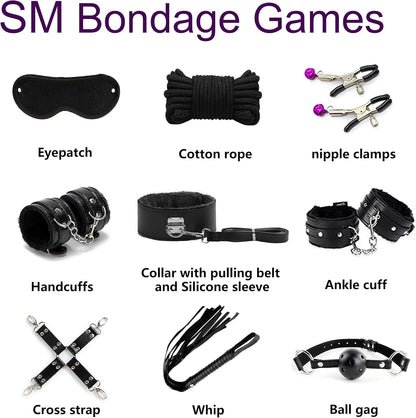 BDSM Toys for Sex Bondage,BDSM Kit Couple Sex Toys，Sex Bed Straps Restraints Set with Handcuffs Ankle Cuff,Sex Set Kit Sex Things for Kinky Couples,Sex Toy Kit Bondage Gear&Accessories for Women