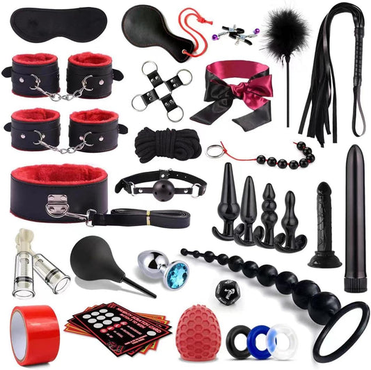 BDSM Toy for Adult Couples,34pcs Sex Toys Kit for Bondaged Restraints with Handcuffs Sex and Anal Plug Toys,Body-Safe Sexual Pleasure Tools for Women and Men