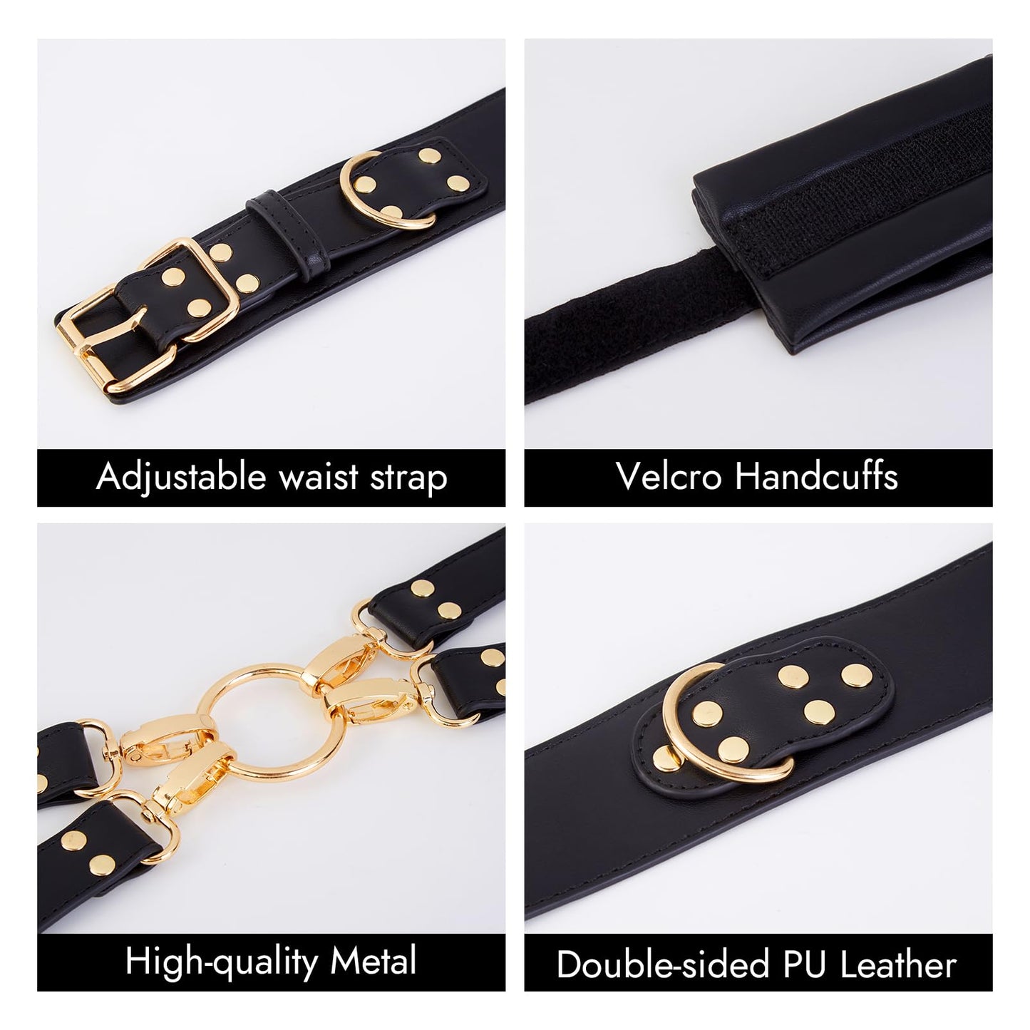 Sex Bondage BDSM Kit Restraints 6PCS Sets with Adjustable Handcuffs Ankle Cuff Thigh Cuffs Blindfold Cross Strap Waist Strap Adult SM Games Sex Toys for Men Women and Couples