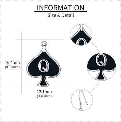 QUEEN OF SPADES Earrings 925 Sterling Silver Card Dangle Drop Earrings Unique Queen of Spades Jewelry for Women HotWife Wife Lover