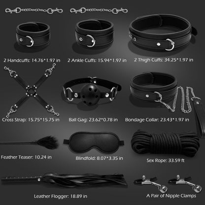 BDSM Kit Sex Bondage Restraints Toys, 11 PCS Bondage Set Couples Sex Toys with Adjustable Ankle, Thigh Sex Cuffs & Handcuffs, Thick Leather Material BDSM Toys Restraints Sex Things for Couples Kinky