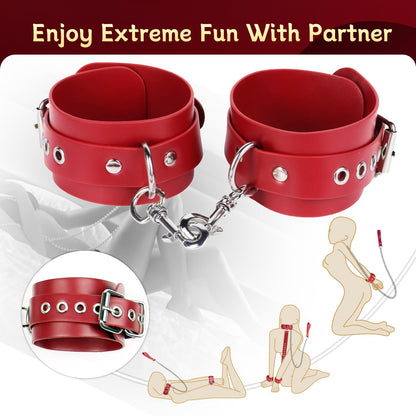 BDSM Bondage Sex Restraints Set Couples Sex Toys, Neck to Wrist Restraints Kit with Traction Chain Back Sex Handcuffs Collar Adjustable Bondage Gear Accessories SM Sexy Slave Beginner Role Play Toy