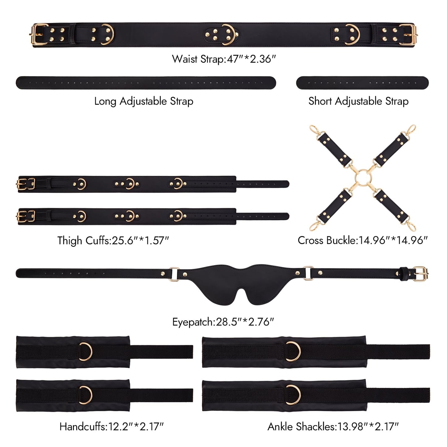 Sex Bondage BDSM Kit Restraints 6PCS Sets with Adjustable Handcuffs Ankle Cuff Thigh Cuffs Blindfold Cross Strap Waist Strap Adult SM Games Sex Toys for Men Women and Couples