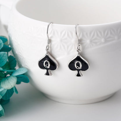 QUEEN OF SPADES Earrings 925 Sterling Silver Card Dangle Drop Earrings Unique Queen of Spades Jewelry for Women HotWife Wife Lover