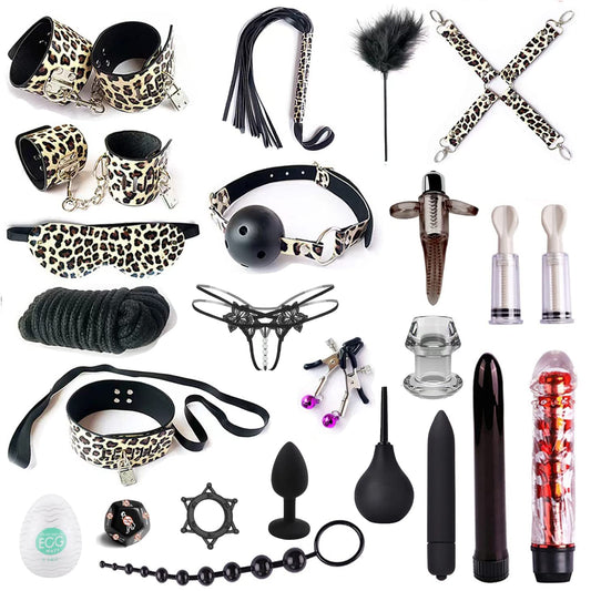 BDSM Restraints Sex Toys 24pc Bondage Restraints Set Fetish Bed Restraints Kits for Beginners,Gang Ball Play, Vibrators Massagers, Bondage kit for Couples Sex