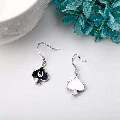 QUEEN OF SPADES Earrings 925 Sterling Silver Card Dangle Drop Earrings Unique Queen of Spades Jewelry for Women HotWife Wife Lover