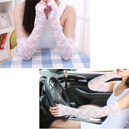 Driving Sunscreen Long Lace Gloves - Elegant Embroidered Split Finger Gloves for Women