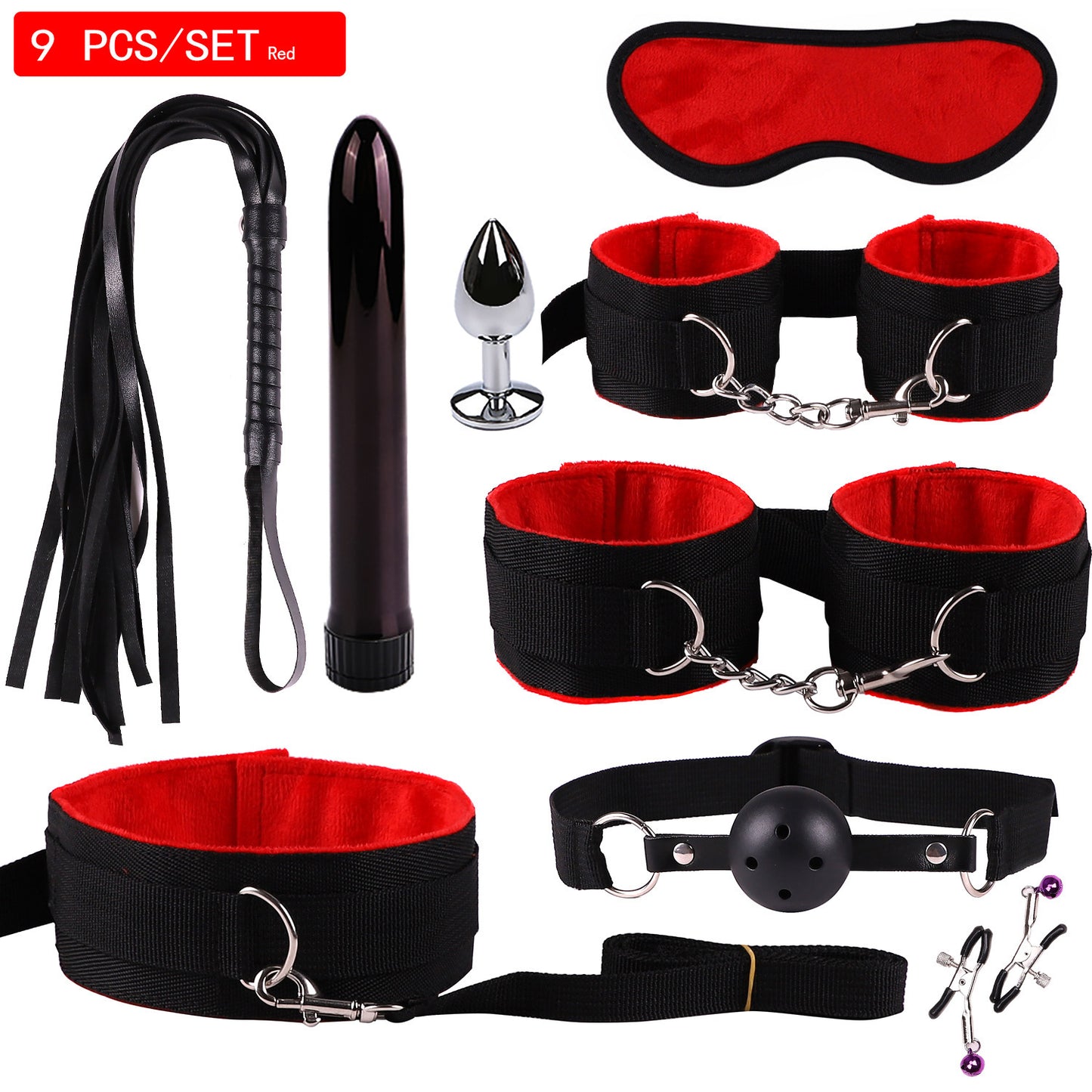 Plush Bondage Nylon Leather Suit Set | Ultimate 11-Piece BDSM Kit